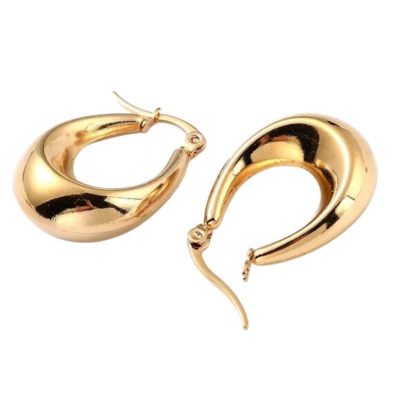 1 1/8 Inch 28mm Hoop Gold Tone Pierced Post Earrings - Picture 2 of 5